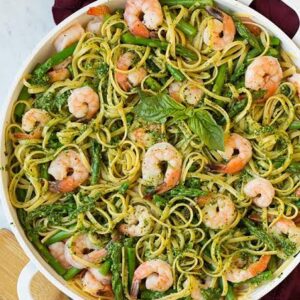 Pesto Genovese with Grilled Shrimp